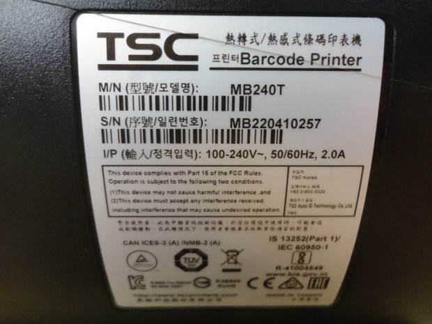 TSC MB240T Thermische Barcode Label Printer USB + Netwerk 203Dpi 