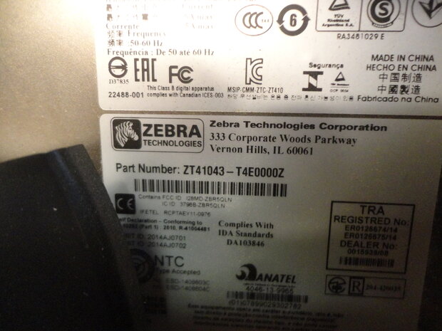 Zebra ZT410 Thermische Label Printer met Rewinder * LAN + USB  300Dpi