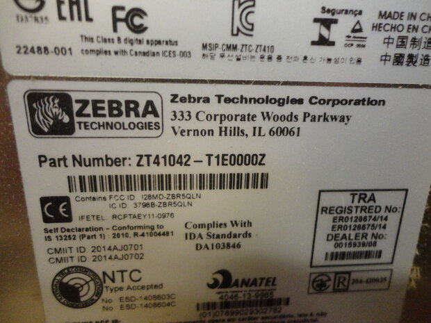 Zebra ZT410 Thermische Label Printer met PEEL * LAN + USB  200Dpi
