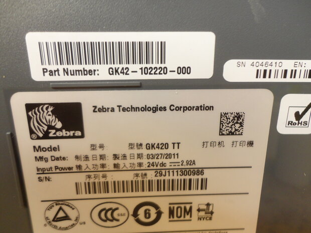 Zebra GK420T Thermisch Transfer Barcode Label Printer USB + Netwerk