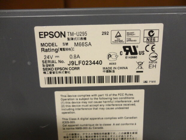 Epson TM-U295 Matrix Slip Bon Printer - M66SA Zwart - Serieel Alleen Printer